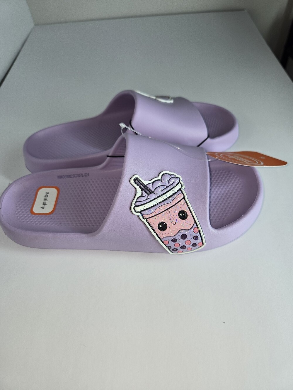 Wonder Nation Women's Purple Slide Sandals with Fun Drink Design
